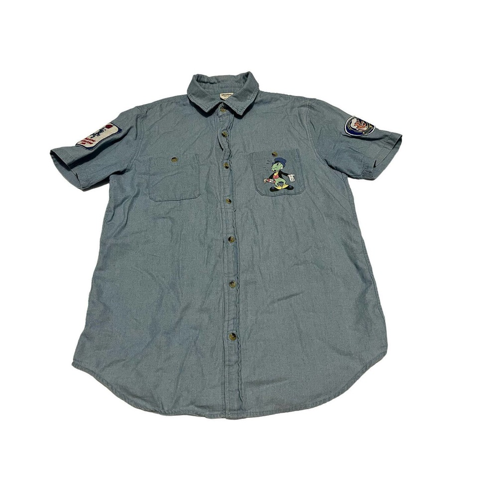 Disney Parks Pinocchio Jiminy Cricket Geppetto Chambray Camp Shirt Men's S